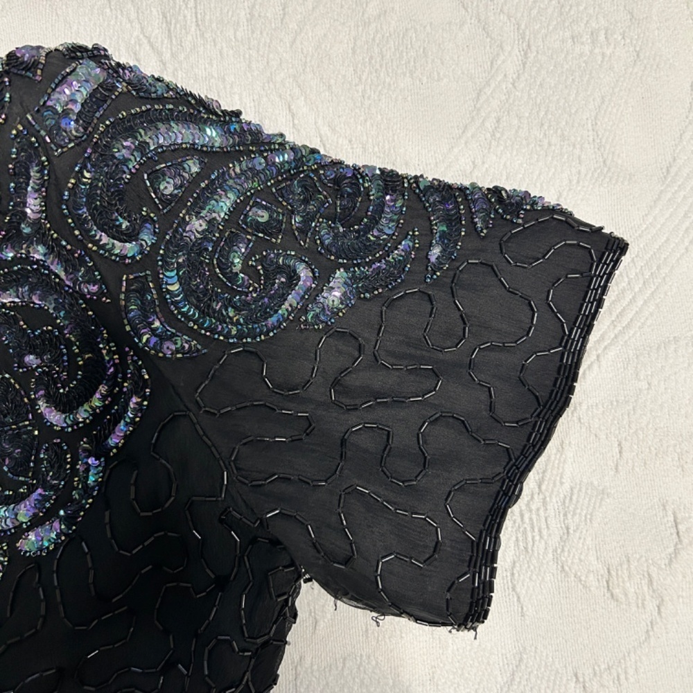 Vtg Melanie Lyne Beaded Dress Women's Large Black/Purple Formal Party READ - Picture 9 of 16